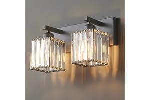 FDPBY Modern 2-Light Black Crystal Bathroom Vanity Wall Light