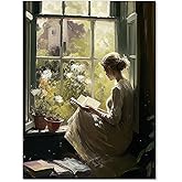 Aimery Vintage Oil Female Portrait Posters Women Window Reading A Books Wall Art Famous Antique Girl Painting Aesthetic Prints for Bedroom Gallery Wall Decor 12x16 inch Unframed