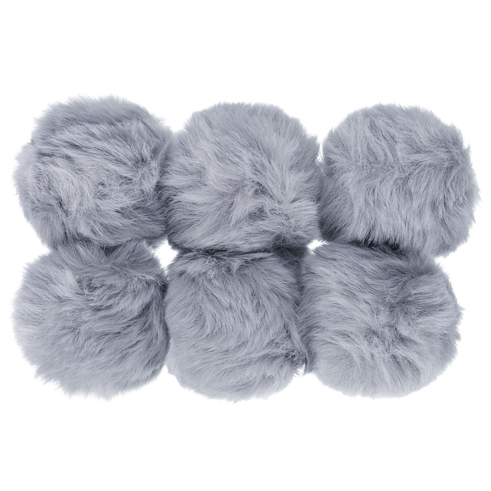 PATIKIL Faux Fur Pom Poms for Hats, 6 Pcs Fluffy Soft Fur Poms Balls for Keychain Knitting Hats DIY Scarves Gloves Bag Christmas, Grey