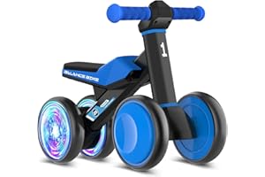 ESPRAY Colorful Lighting Baby Balance Bike Toys for 1 Year Old Boys Gifts, Toddler First Bike 12-24 Months with Adjustable Soft Seat, 4 Silent Wheels Ride on Toy, Perfect First Birthday Gift