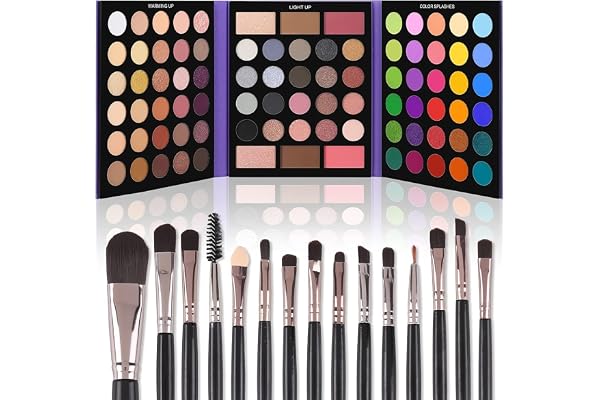 UCANBE Eyeshadow Palette with 15Pcs Brushes Makeup Set, Pigmented 86 Colors Make Up Palettes Sets, Matte Shimmer Glitter Eye
