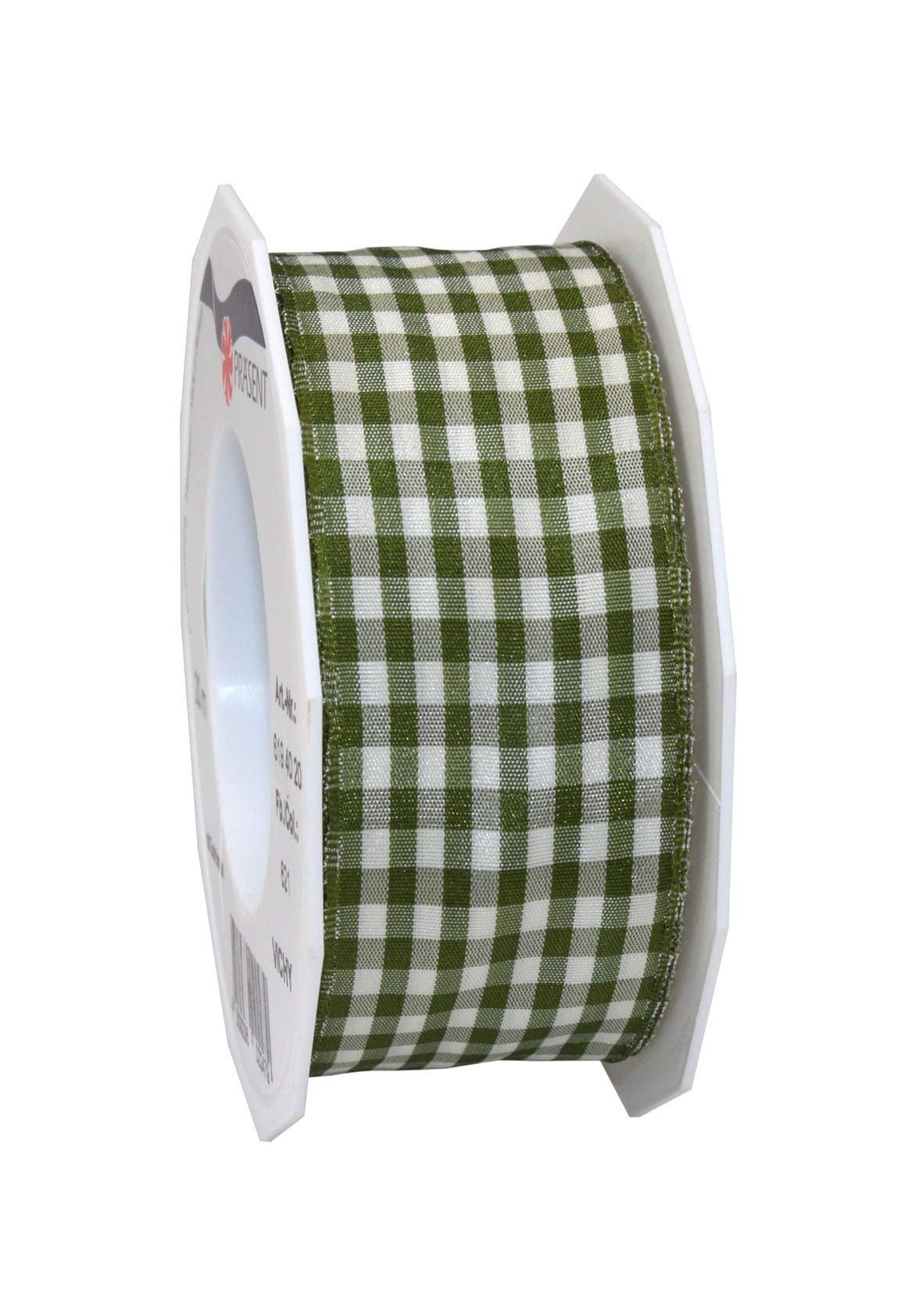 Präsent - Vichy Wired Ribbon Olive-Cream 40 mm Width, 20 m Length