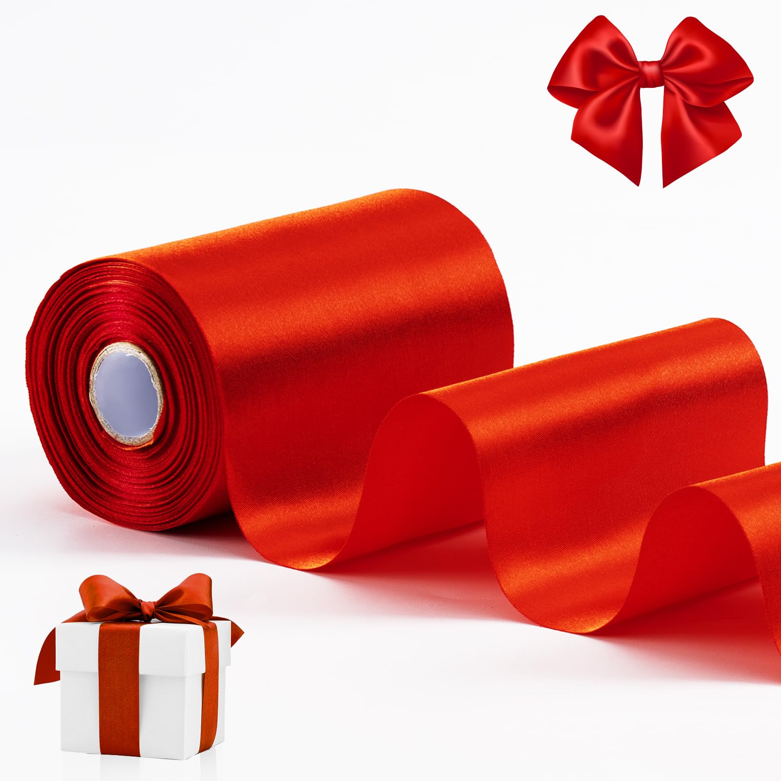 FAKILO Red Satin Ribbon 4 Inch x 11 yd Wide Thick Ribbon for a Grand Opening Business Ribbon Cuttings Ceremony Bow Wedding Chairs Party Christmas Festival Decor