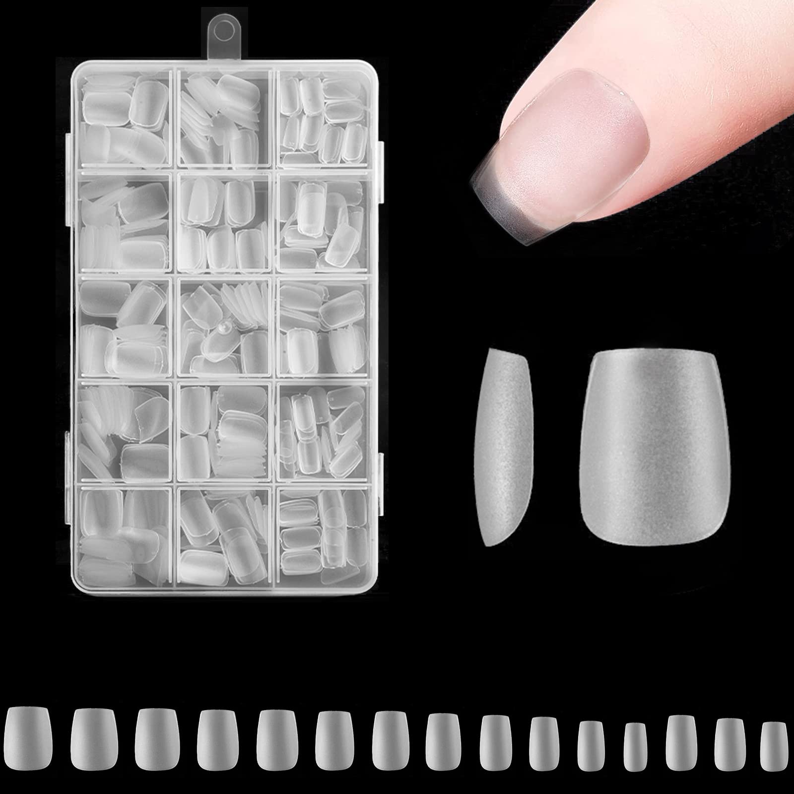 Extra Short Coffin Nail Tips - ZAHRVIA 360Pcs Upgraded Matte No File Full Cover Gel Nail Tips, Pre-shaped Clear Acrylic False for DIY Press On Nails 15 Sizes — image 1