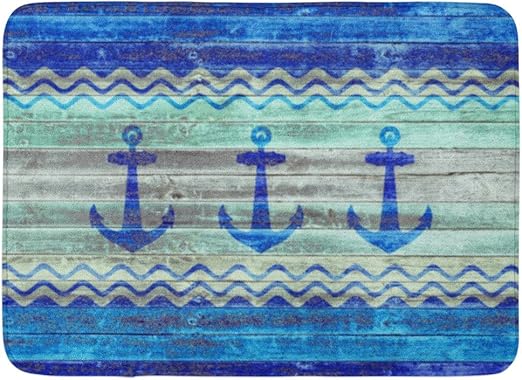 Amazon Com Ablitt Bath Mat Anchor Rustic Navy Blue Coastal Nautical Beach Seashore Beachy Bathroom Decor Rug 16 X 24 Home Kitchen