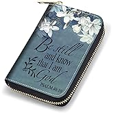 stmedazm Credit Card Holder Wallets for Women, RFID Blocking Small Leather Card Case Wallet with Zipper Accordion Wallets, Floral Quote Bible Verse Psalm 46:10