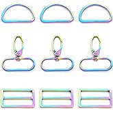 MELORDY 15Pcs Metal Swivel Snaps Hooks with D Rings & Tri-Glide Slide Buckles for Purse Bag Straps DIY Sewing Hardware Kit (1-1/2 inch, Rainbow)