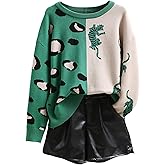WDIRARA Women's Leopard Tiger Print Sweater Color Block Crew Neck Long Sleeve Pullover Knit Top