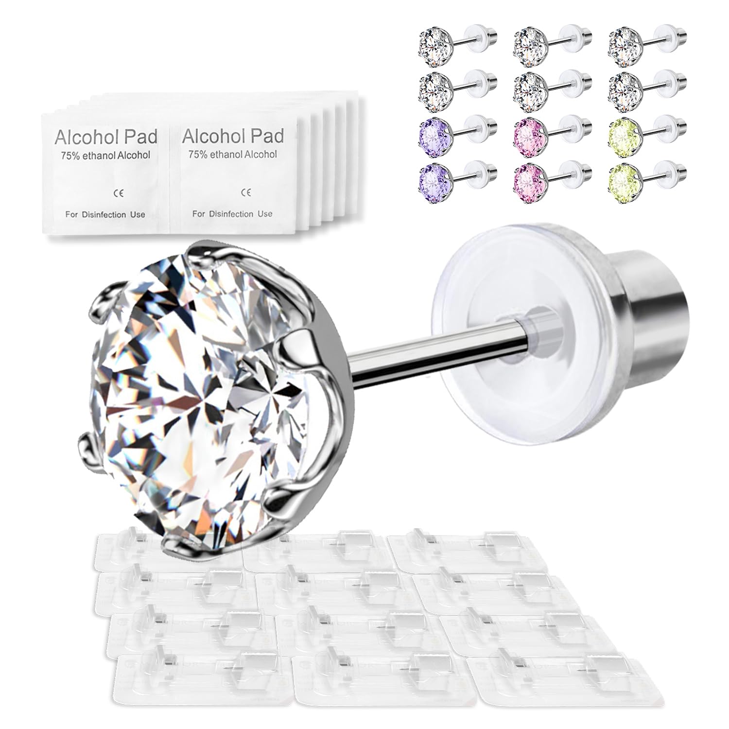Warrior WARRIOR Sterile Piercing Gun Disposable Earrings Maker with Alcohol Pads Simple to Use at Home Suitable for Women Men for Ear and Helix, 12 Pieces Mix Colours