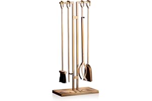 2WAYZ FLAMELY 5-Piece Fireplace Tools Set - Includes Fire Poker, Shovel, Brush, Tongs, Stand - Heavy-Duty Fireplace Accessories and Fire Tools for Indoor or Outdoor Use