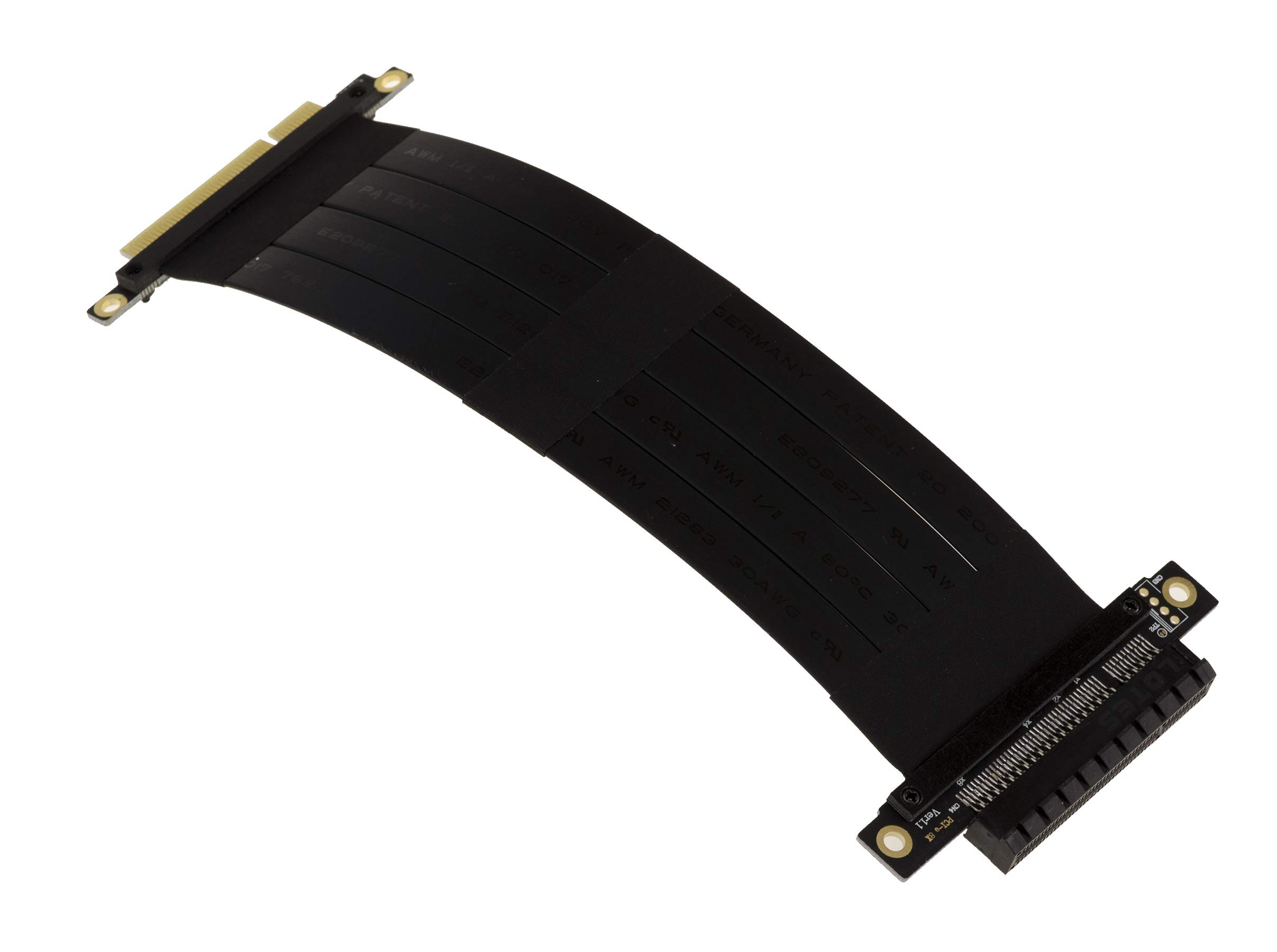 KALEA-INFORMATIQUE Expansion riser for PCI Express x4 port to PCIe x8 port with flexible, shielded, PCIe 3.0 compatible ribbon cable. Total length 23cm