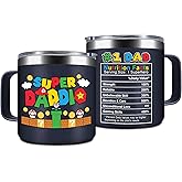 Gossby 14oz Super Daddio Travel Coffee Mug Tumbler - No. 1 Dad Nutrition Facts - Christmas, Fathers Day, Birthday Gift for Dad from Daughter Son Kid - Insulated Stainless Steel Cup with Handle