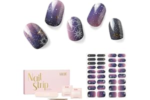 Nailog Semi Cured Gel Nail Strips 34 pcs | Long Lasting Nail Polish Sticker Wraps with Glossy Gel Finish | Constellation