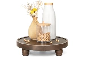 EOSAHR Farmhouse Wood Riser for Home Decor – Acacia Wood Round Pedestal Stand for Bathroom Decor & Kitchen Sink – Decorative 