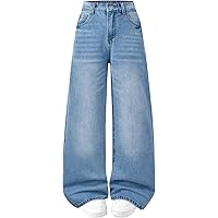 Vaimti High Waist Wide Leg Jeans, Light Blue Denim, Elastic
