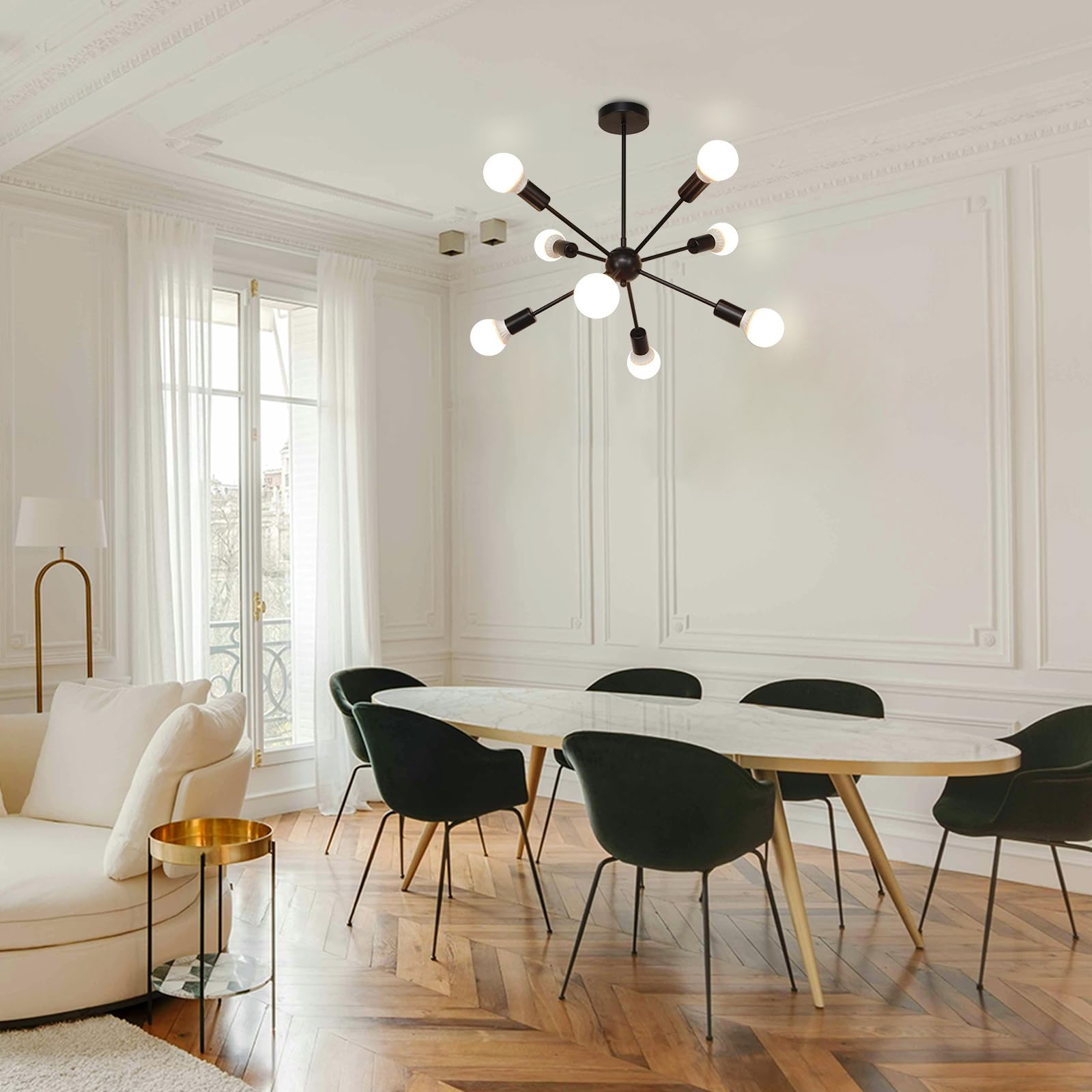 zhxinashu Black Chandelier, Modern Sputnik Ceiling Light, 8-Lights Light Fittings Ceilings, Industrial E27 Ceiling Light for Living Room, Bedroom, Dining Room(Black)