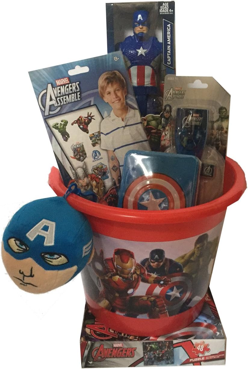 Marvel Captain America Gift Basket Featuring Captain America 12" Action Figure - Perfect for Easter, Birthdays, Christmas, or Other Occasion