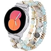 VISOOM Beaded Boho Bracelet Compatible for Samsung Galaxy Watch 8/7/6/5/4 40/44mm Bands/Active 2 Watch 4 Classic 42mm Band Women, 20mm Handmade Elastic Crystal Beads Bracelet for Galaxy Watch 5 pro