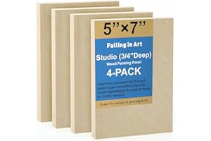 Falling in Art Unfinished Birch Wood Canvas Panels Kit, 4 Pack of 5x7’’ Studio 3/4’’ Deep Cradle Boards for Pouring Art, Crafts, Painting and More