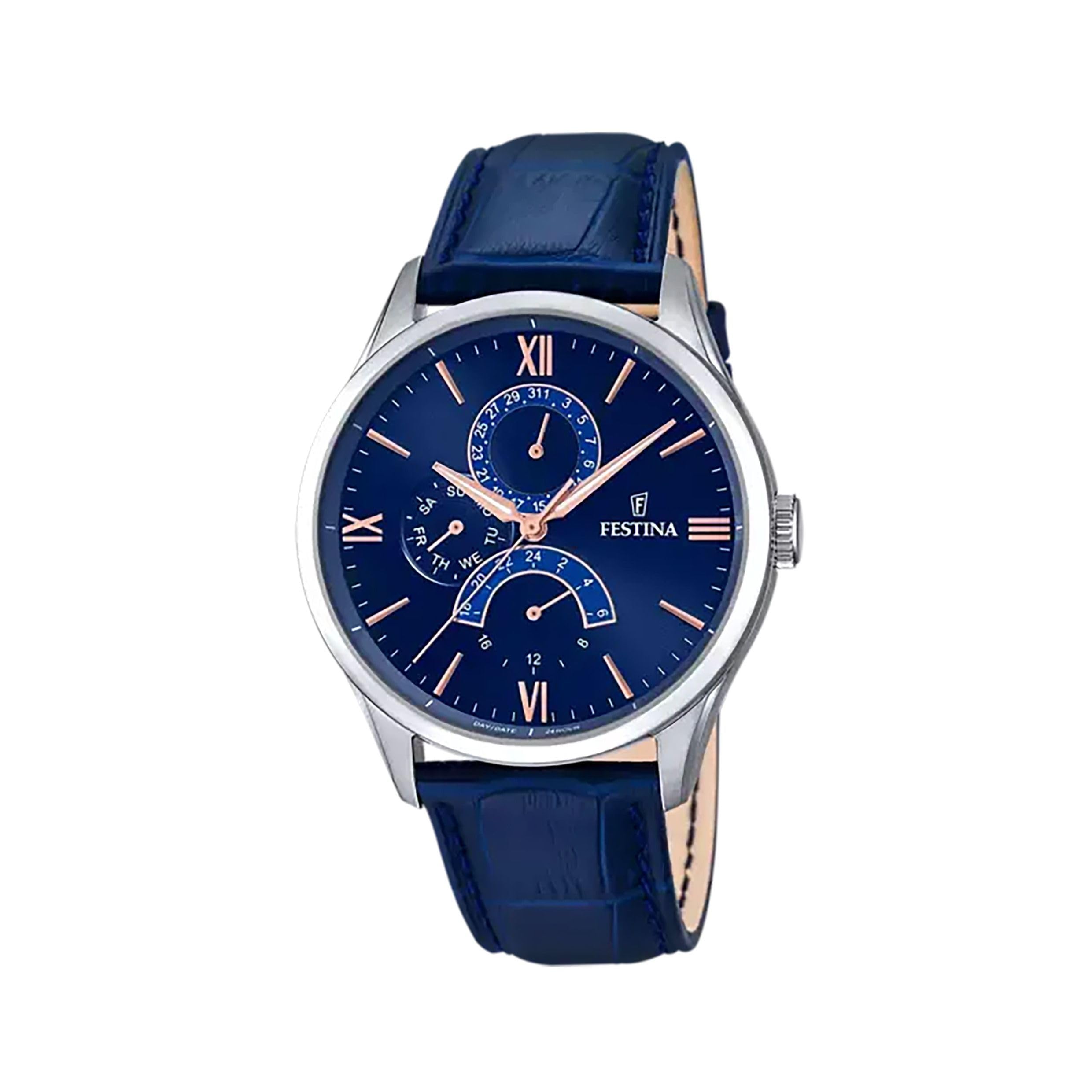 Festina Men's Quartz Watch with Blue Dial Analogue Display and Blue Leather Strap F16823/3