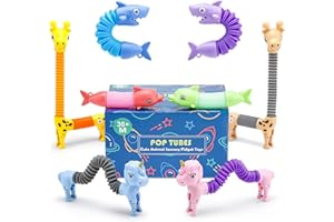 URCHOICE 8 Pack Animal Pop Tubes, Fidget Toys for Sensory Play, Party Favors for Kids, Goodie Bag Stuffers Treasure Box Classroom Prizes Gifts, Birthday Gifts for Kids 3 4 5 6 7 8