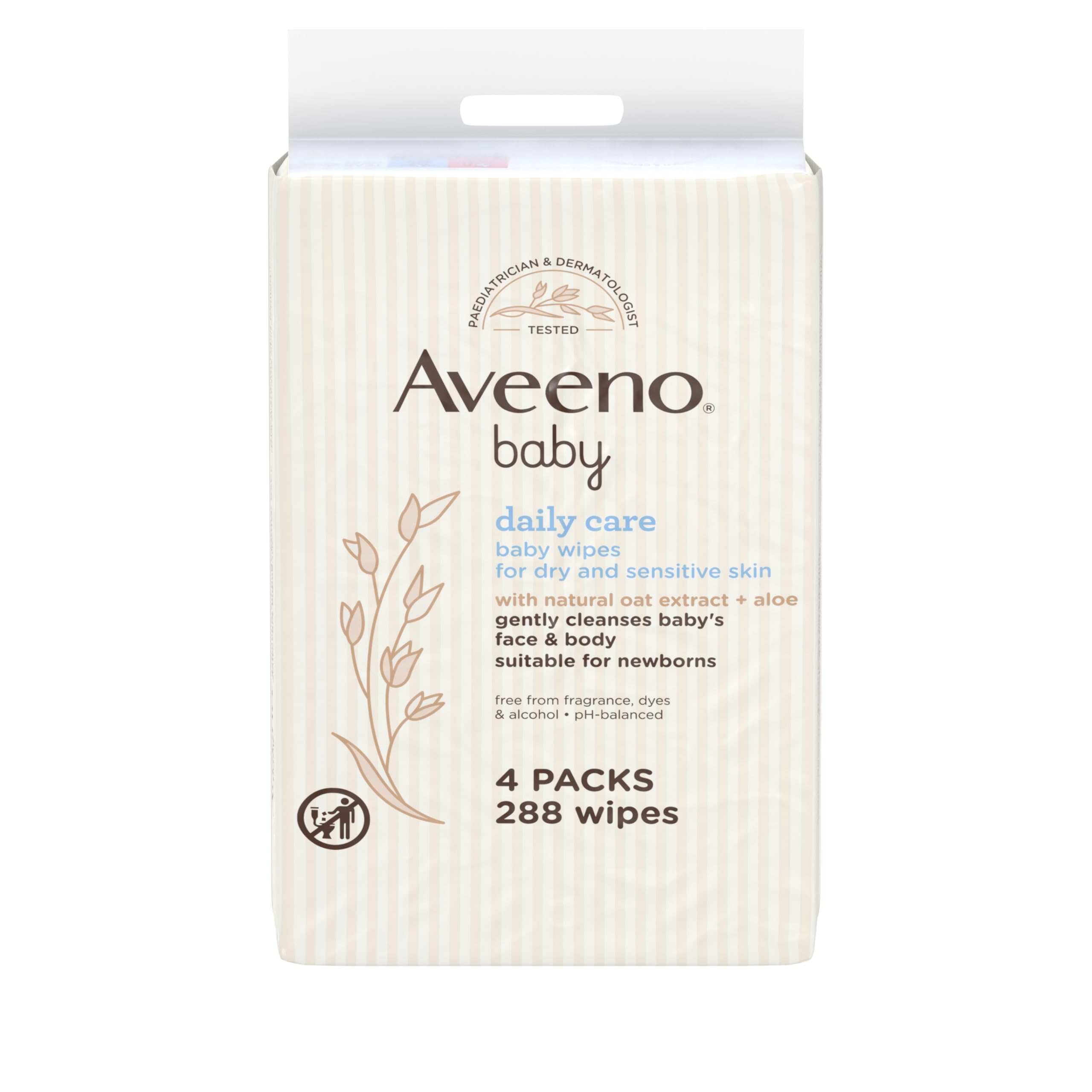 Aveeno Baby Wipes Sensitive Skin, Cleanse Gently And Efficiently Baby Essentials, Pack Of 4 (288 Wipes In Total)