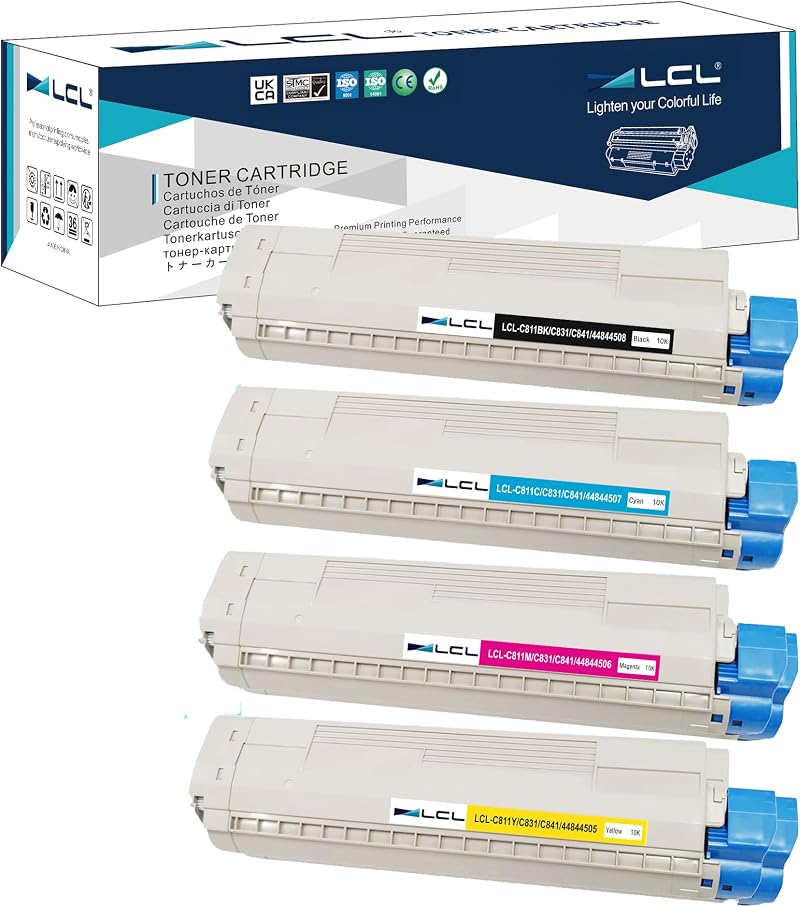 LCL Toner Cartridge 4PK C811 C831 C841 Black Cyan Magenta Yellow