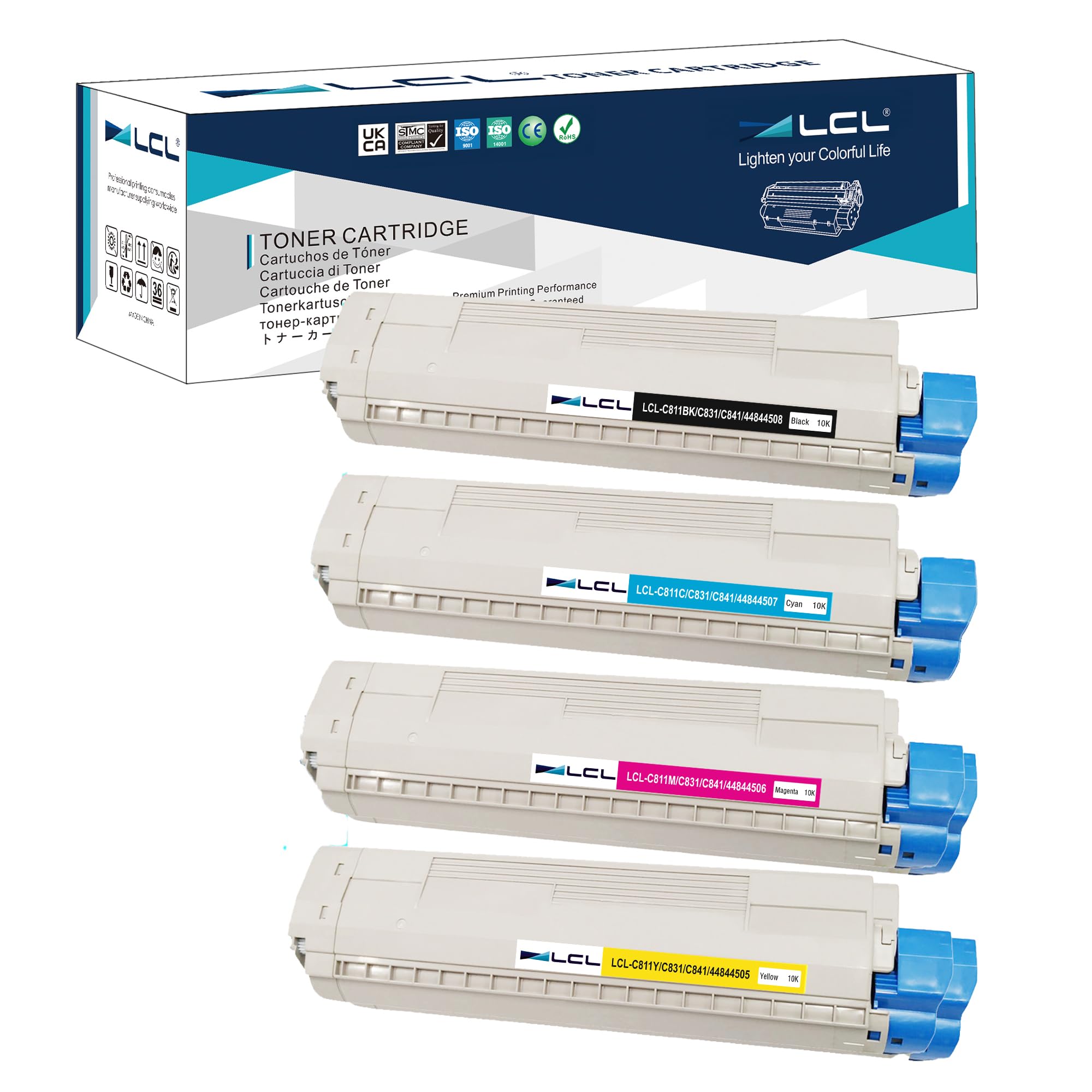 LCL Compatible Toner Cartridge C811dn C831 C831dn C831cdtn C841dn C841cdtn 44844508 44844507 44844506 44844505 (1 Black 1Cyan 1Magenta 1Yellow) Replacement for OKI C811dn C831 C831dn C831cdtn