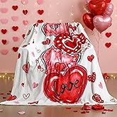 Buryeah Valentine's Day Throw Blanket 50 x 60 Inch Valentine's Day Gift Red Heart Blanket for Women Lover Mom Plush Warm Love Decor for Sofa Couch Bed Home Decoration