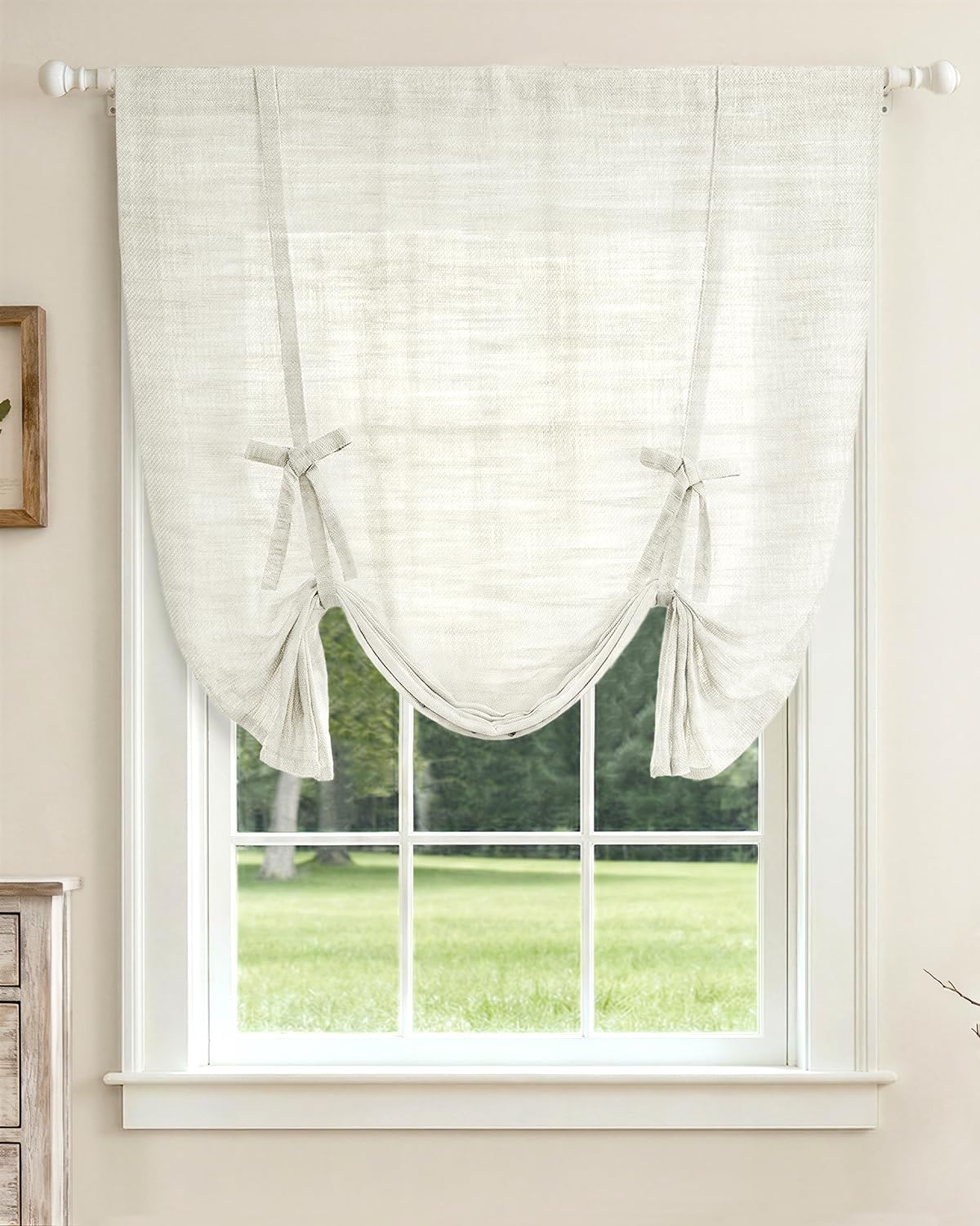 Photo 1 of LazBlinds Tie Up Curtains, Linen Privacy Thermal Insulated Balloon Roman Shade Bathroom Window Curtain, Adjustable Rod Pocket Drape for Kitchen, Living Room, Bedroom (46" W x 63" L, White)