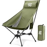 AuroraTrail High Back Folding Camping Chair with Pillow – Lightweight Portable Outdoor Chair with Cup Holder & Carry Bag, Sturdy Aluminum Frame Supports up to 374 lb for Camping, Hiking & Festivals