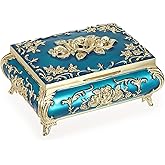 Hipiwe Metal Decorative Jewelry Box Vintage Treasure Chest Case Ornate Trinket Organizer Earrings Necklace Bracelet Storage Box Ring Holder Keepsake Box for Women
