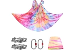 PRIOR FITNESS 5M Aerial Yoga Hammock Yoga Swing Set Premium Nylon Aerial Silk Fabric Yoga Strap Accessory with Carabiner, Daisy Chain for Bodybuilding,Workout, Indoor, Outdoor Rainbow