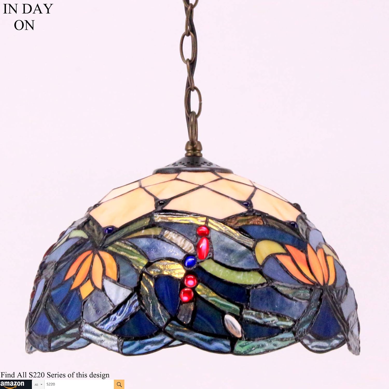 Tiffany Hanging Light W12H32 Inch (LED Bulb Included)Stained Glass Pendant lamp 1E26 Lotus Style S220 WERFACTORY Series Art Lamps Chandelier Kitchen Island Bar Hallway Living Room Dining Room Loft - - 