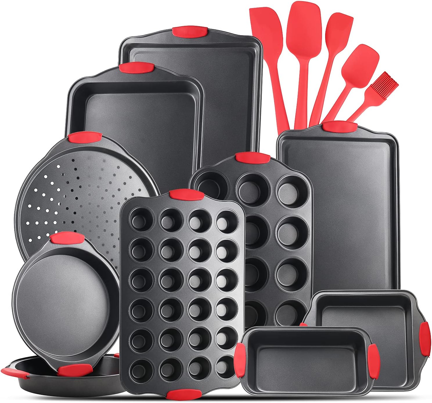 JoyTable Bakeware Set - 15 PC Baking Pans Set Nonstick Surface - Bakeware sets with Baking Pan, Oven Pan, Cookie Sheet, Baking Trays & More - Nonstick Bakeware Set with Silicone Handles & Utensils: Kitchen & Dining