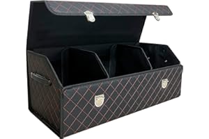 Wuatow Car Trunk Organizer, Car Storage Organizer, SUV Trunk Organizer - Spacious, Durable, and Foldable - Keep Your Trunk Neat and Organized - Black Red Grid - Large