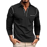 EDITCOZY Long Sleeve Polo Shirts for Men with Pocket Casual Cotton Button Down Collared Golf Shirts