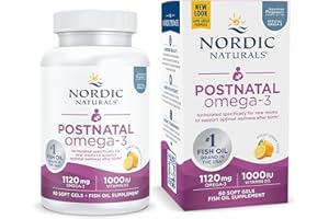 Nordic Naturals Postnatal Omega-3, Lemon - 60 Soft Gels - 1120 Total Omega-3 + 1000 IU Vitamin D3 - Formulated for New Moms; Supports Optimal Wellness, Positive Mood, Healthy Metabolism - 30 Servings