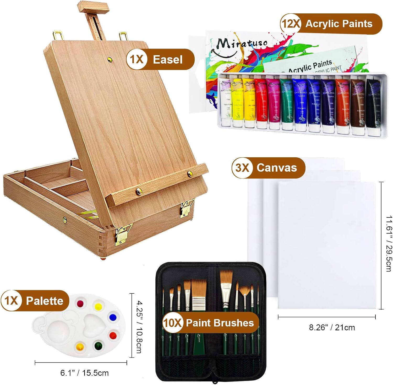 Deluxe Art Supplies 27 Pieces Art Set with Tabletop Easel, 12 Colors Acrylic Paint, 10 Paint Brushes, 3 Canvas Panels, Palettes: Arts, Crafts & Sewing