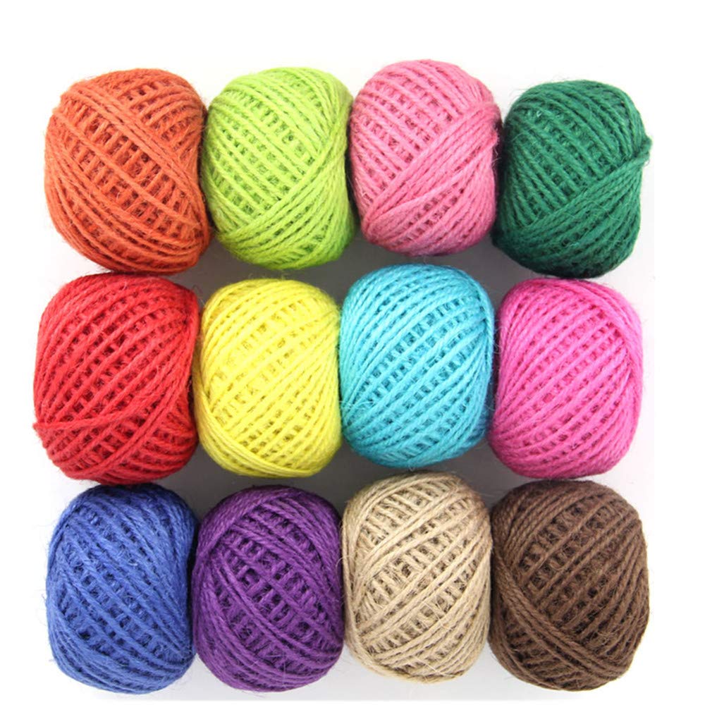 Colour Twine String, Jute String Natural Twine String Cord Rope Roll for Floristry Gifts DIY Arts&Crafts Decoration Bundling Garden and Recycling 2mm 3ply 327yards 12colors