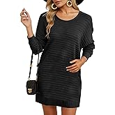 Dokotoo Womens Sweater Dresses 2025 Trendy Casual Crew Neck Long Sleeve Textured Pullover Knit Dress
