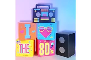 Amyhill 6 Pcs Large 80s Party Decorations Hip Hop Favor Set Paper Party Boxes Novelty Disco Theme Decoration for Retro 1980s 1990s Theme Birthday Neon Disco Music Supplies