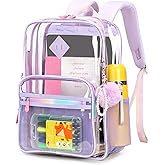 MUSEVOS Clear Backpack Heavy Duty Transparent Backpack for School Clear Bags with Wider Shoulder Straps See Through Plastic Bags Sport Events Concert Stadium-Purple