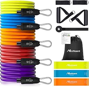 Manificent Resistance Bands Set, Heavy Duty Exercise Bands, Workout Bands, Tube Fitness Bands, 150 LBS with Handles, Door Anchor, Leg Straps, Mini Band for Men Women at Home Workout, Weight Training