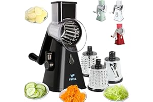 FAVIA Rotary Cheese Grater, Kitchen Speed Mandoline Vegetable Slicer Grinder with 3 Interchangeable Blades,Easy to Clean Shredder for Fruit, Vegetables, Nuts（Black)