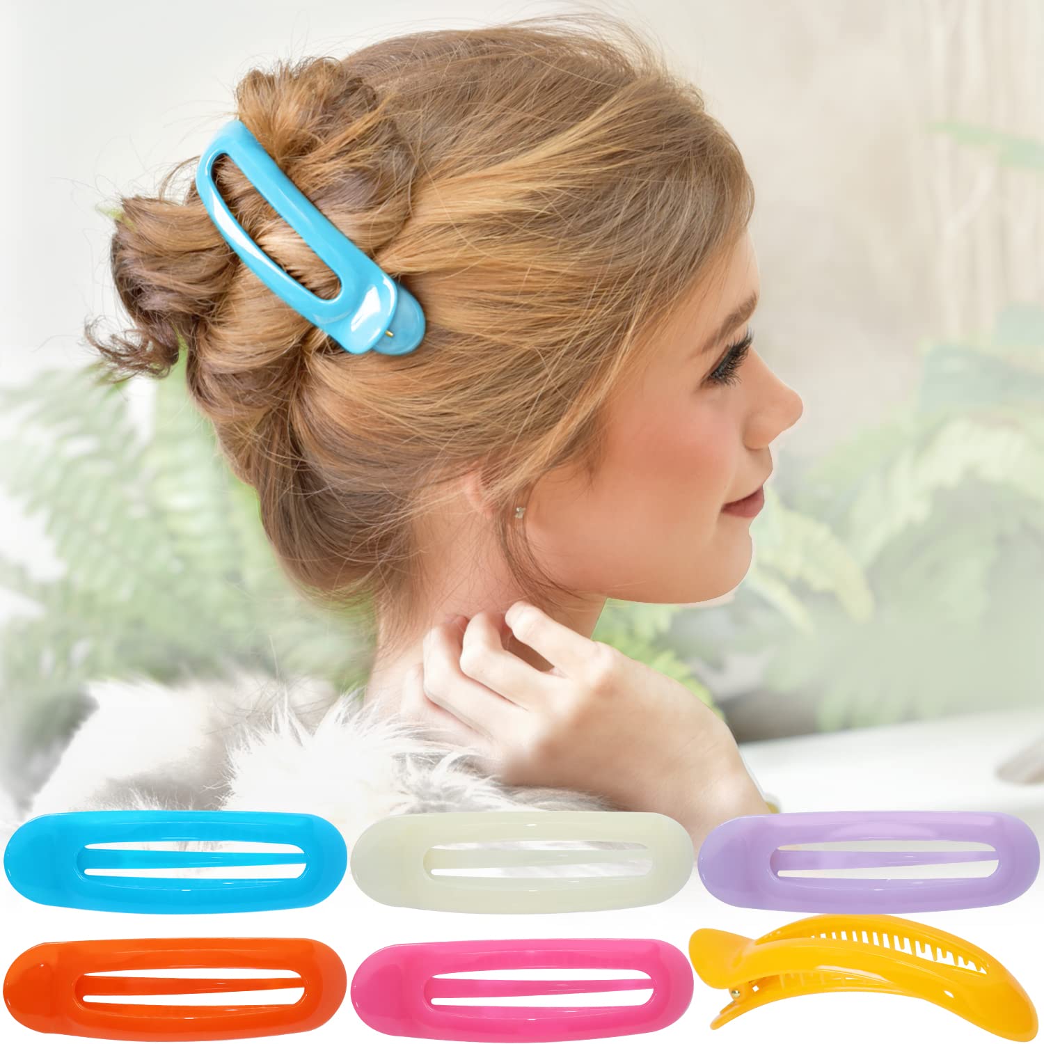RC ROCHE 6 Pcs Flat Claw Hair Clips for Women Alligator French Barrette Long Thick Hair Duckbill Curved No Slip Grip Lay Flat Side Slide Firm Classic Styling, Medium Jelly Candy Multicolor