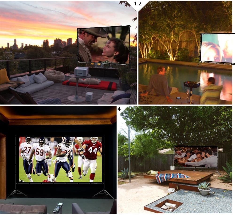 Vamvo Outdoor Indoor Projector Screen with Stand Foldable Portable Movie Screen 120 Inch (16:9) Full-Set Bag for Home Theater Camping and Recreational Events (120inch): Office Products