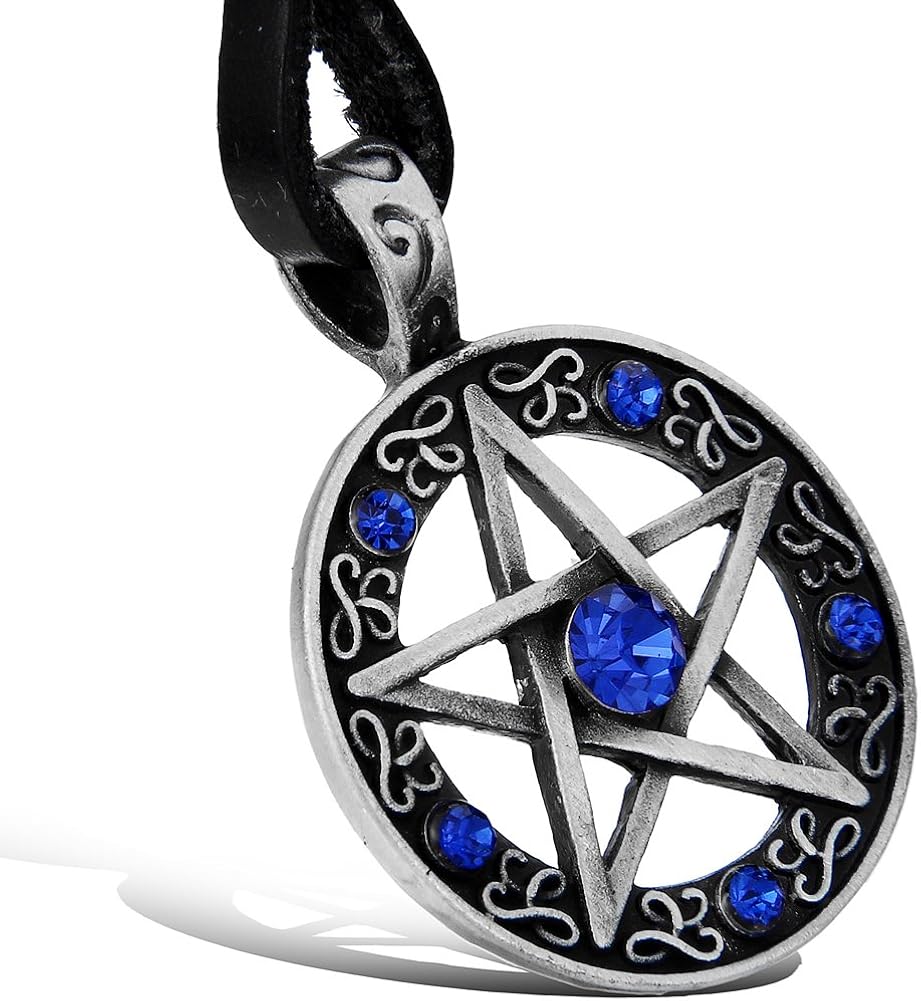 JewelryWe Gifts for Mum Womens Pentacle of Life Pentagram Wiccan Pagan Gothic Pendant Necklace with Blue Rhinestones (with Gift Bag)