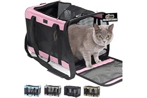 GORILLA GRIP Cat Carrier Travel Bag Up to 15 Lbs, Soft Collapsible Small Dog Carriers, Top and Side Entry Breathable Mesh, Grip Feet on Underside, Cozy Washable Waterproof Pad, Portable Kennel, Pink