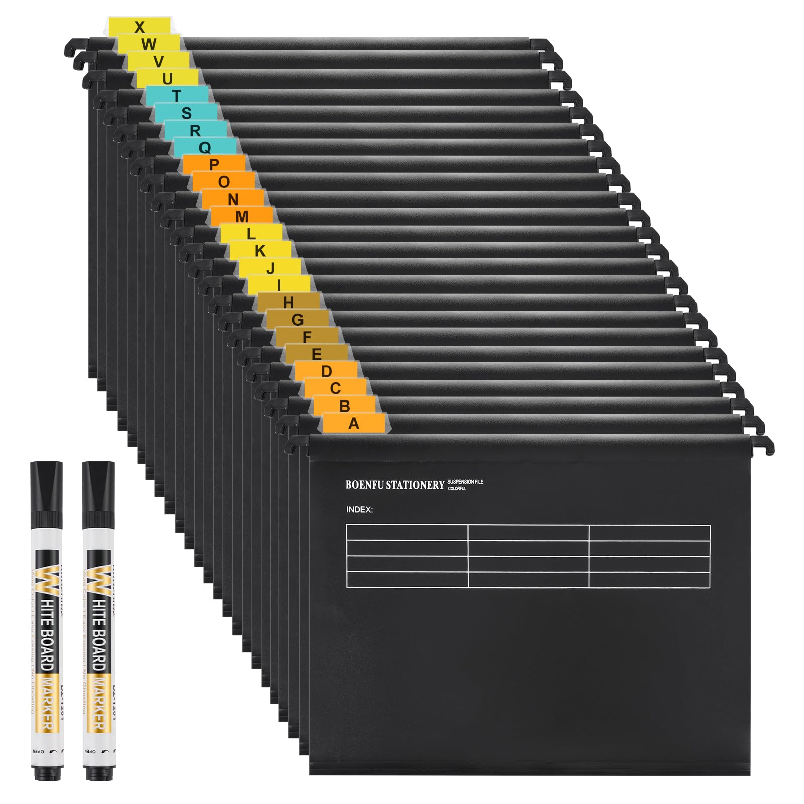 A4 Suspension Files, BOENFU 24 Pack Polypropylene for Hanging Files, for 32-34CM Wide Filing Cabinets with Tabs, Card Inserts, Erasable Pen, for School Home Work Office Organization